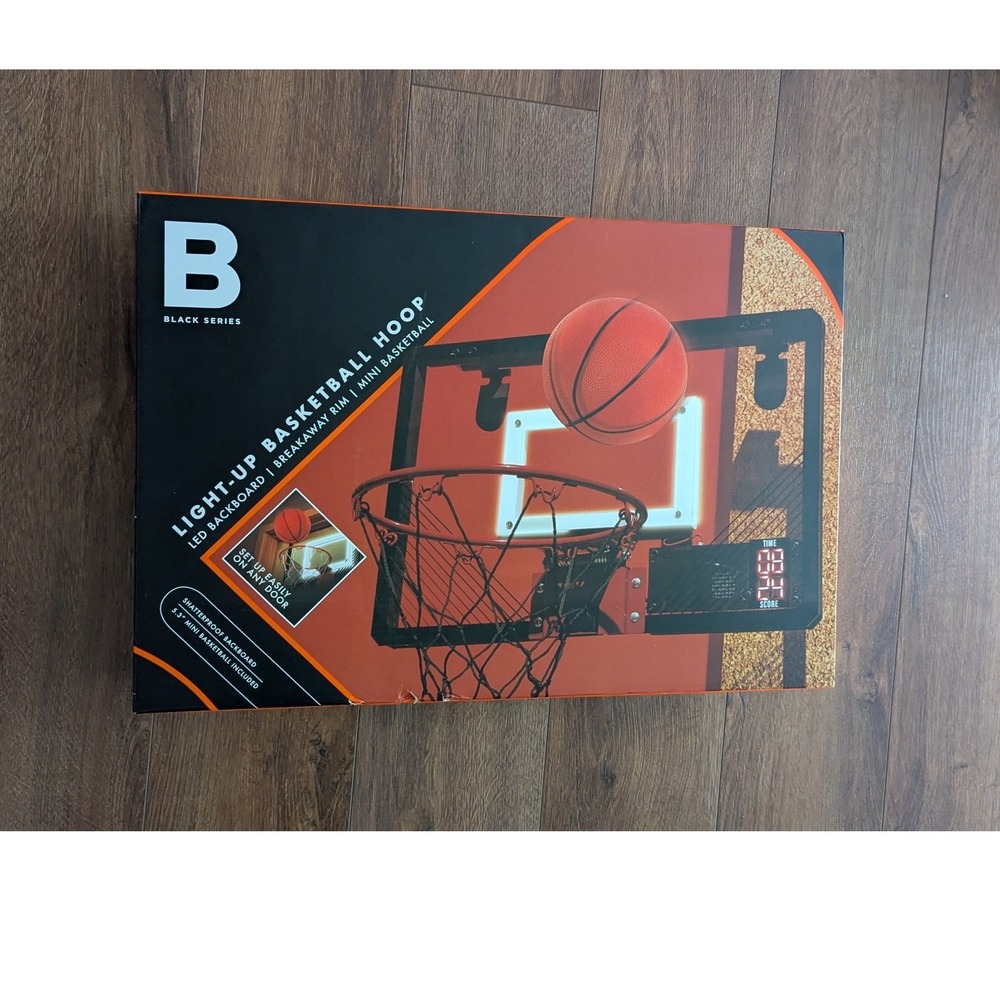 Black Series Light-Up Basketball Hoop LED Backboard Breakaway Rim Mini Ball NEW